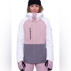 686 Women's Pink, Gray, and White Ski Jacket